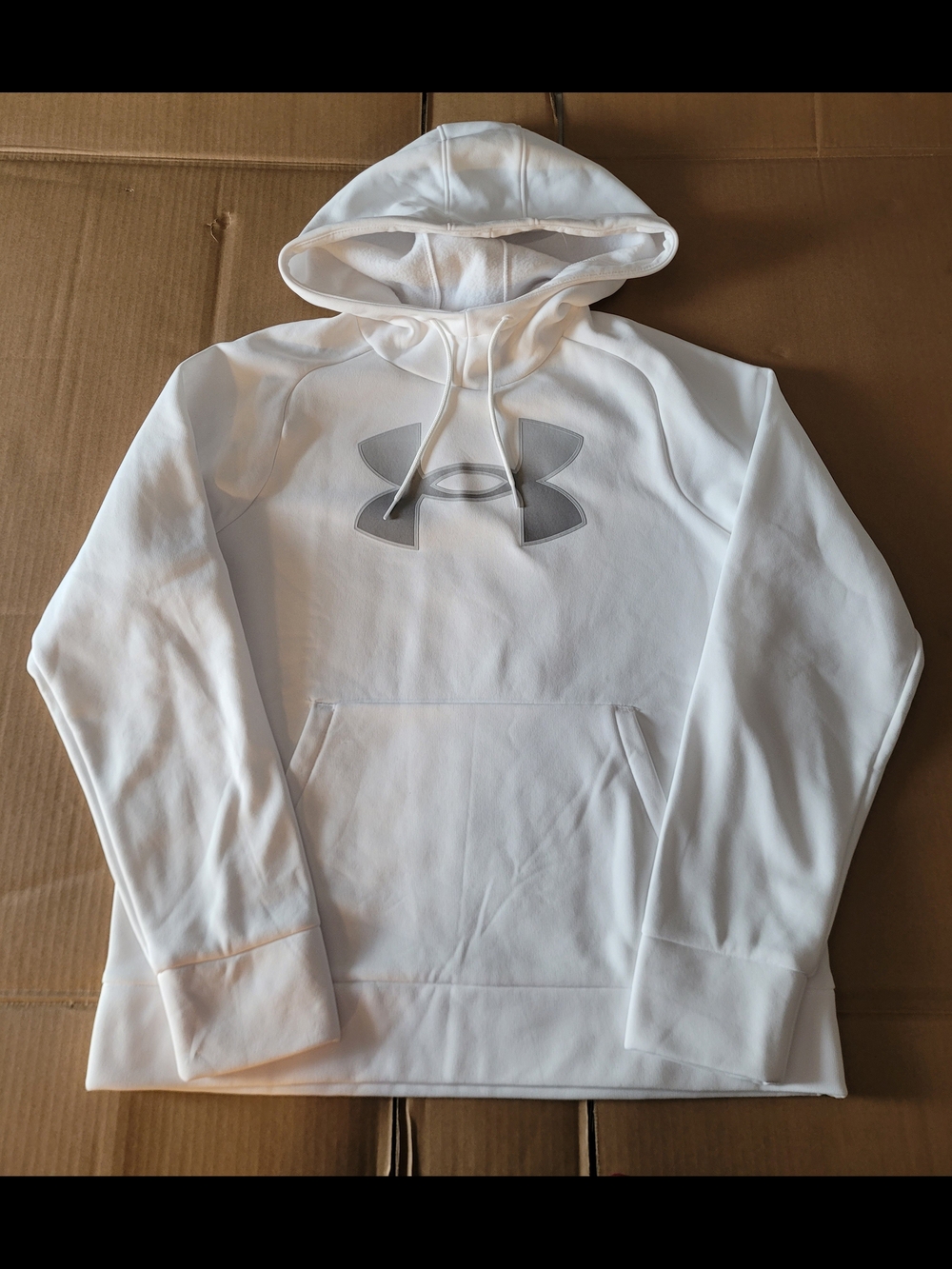 NWT Under Armour White Pullover Hoodie with Gray Logo Sz. Med Beck To School